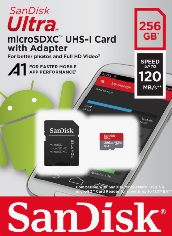 SanDisk MicroSDHC UHS-I Card- 256gb